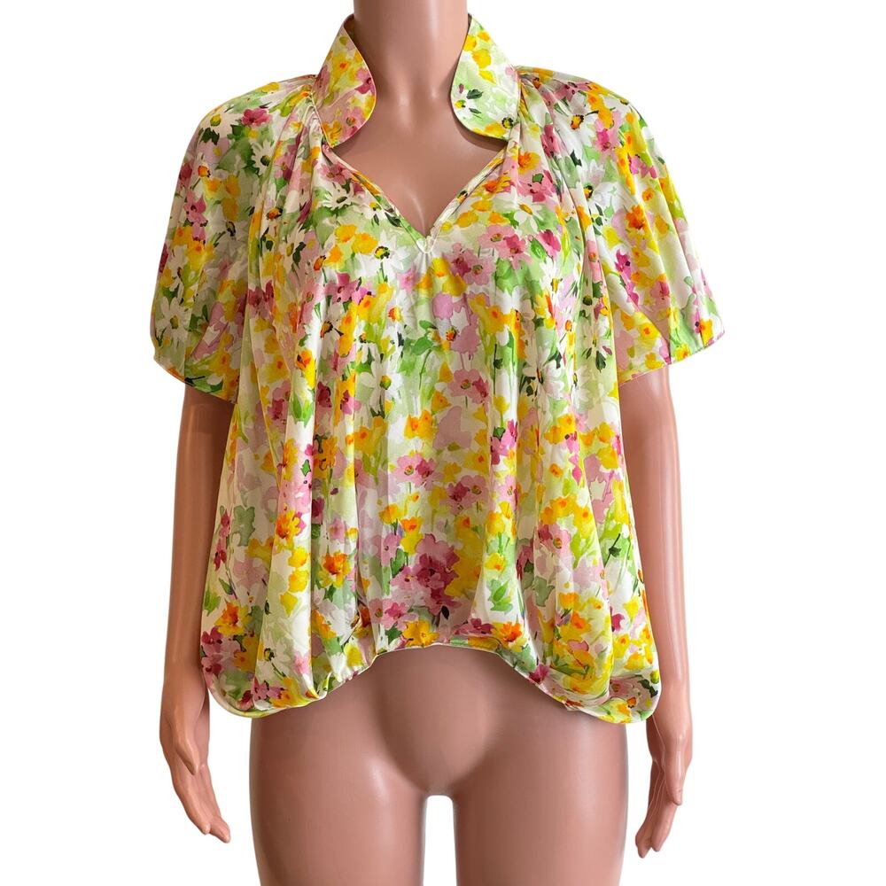 Tish Cox Aubrey Floral Top Womens S Multicolor Print Bubble Hem Relaxed Fit Boho